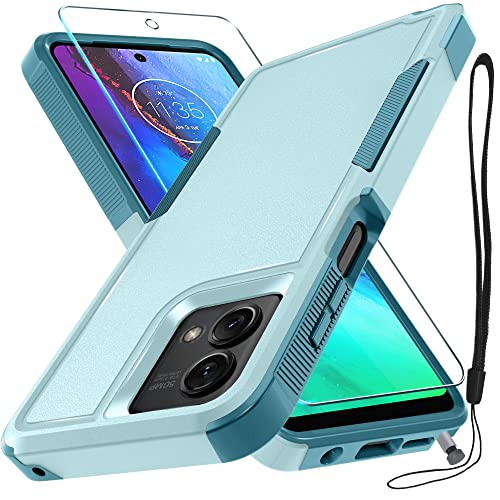 for Motorola Moto G Stylus 5G 2023 Case [Not fit 4G or 2022 Version], Heavy Duty Rugged Shockproof Protective Phone Cover with Lanyard Strap and Tempered Glass Screen Protector,2023 Mint Green
