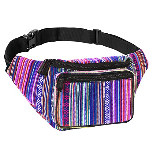 Hemp Fanny Pack Belt Bag I Boho Fanny Packs for Women Fashionable - Plus Size Boho Fanny Pack - Crossbody Bag Bum bag Waist Bag Hippie Fanny Pack (Rose Vert)