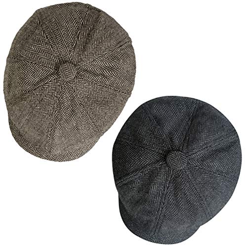 2 Pack Newsboy Hats for Men Classic 8 Panel Wool Blend Ivy Hat, B-Khaki/Dark Grey