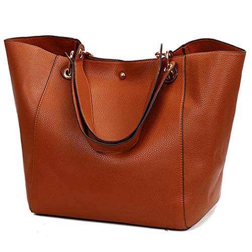 Pahajim Tote Handbags for Women Large Capacity Work PU Leather Bucket Purse Designer Satchel Hobo Shoulder Bags (brown)