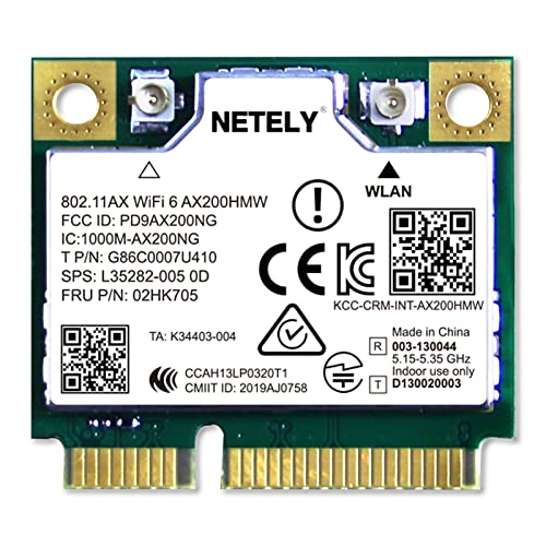 NETELY 802.11AX WiFi 6 AX200HMW 3000Mbps Mini-PCIE Interface WiFi Adapter with Bluetooth 5.0 for Windows 10 11 64bit Laptop PCs, 2.4GHz 574Mbps & 5GHz 2400Mbps, Intel WiFi 6 AX200D2W (WiFi 6 AX200HMW)