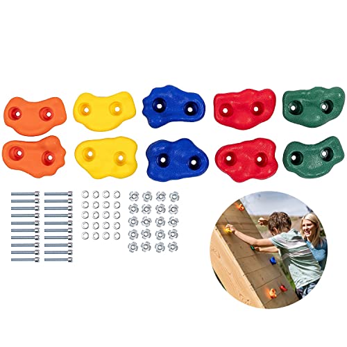 Squirrel Products Kids Rock Climbing Holds Indoor & Outdoor Playground Accessories Rock Wall Climbing Kit with Mounting Hardware - 10 Pack