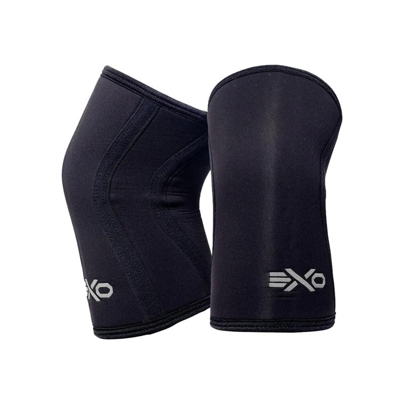 Exo Knee Compression Sleeves, Triple-Reinforcement Neoprene Sleeves for Women and Men, High-Performance Knee Compression Support for Squats, Weight Lifting, Powerlifting & Training Sleeve (5mm, Black)