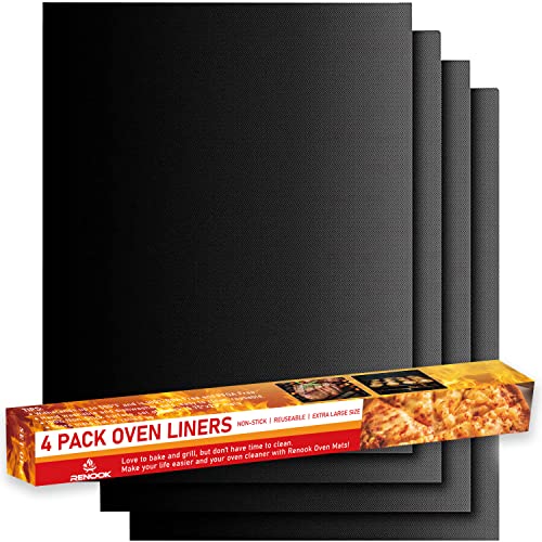 RENOOK Oven Liners for Bottom of Oven, 4 Pack Non-Stick Heavy Duty Oven Mat Set, BPA Free Kitchen Friendly Cooking Accessory, 15.75'x23'