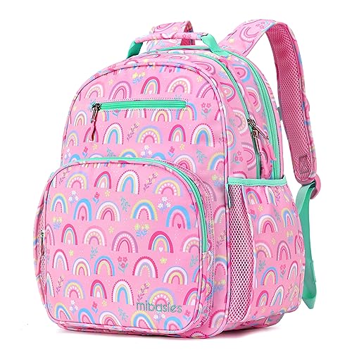 mibasies Backpack for Girls, Large Capacity Kids Backpack for Elementary School with Laptop Compartment（Rainbow）