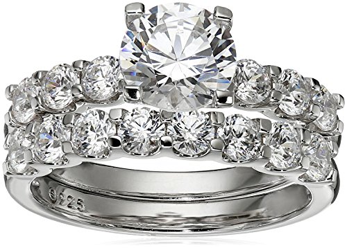 Amazon Collection Platinum-Plated Sterling Silver Infinite Elements Cubic Zirconia Round Cut Ring Set, Size 7