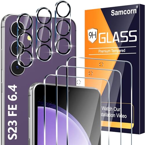 [3+3 Pack] for Samsung Galaxy S23 FE Screen Protector, 9H Tempered Glass, Ultrasonic Fingerprint Compatible, HD Clear Case Friendly for Samsung S23 FE Glass Screen Protector 5G