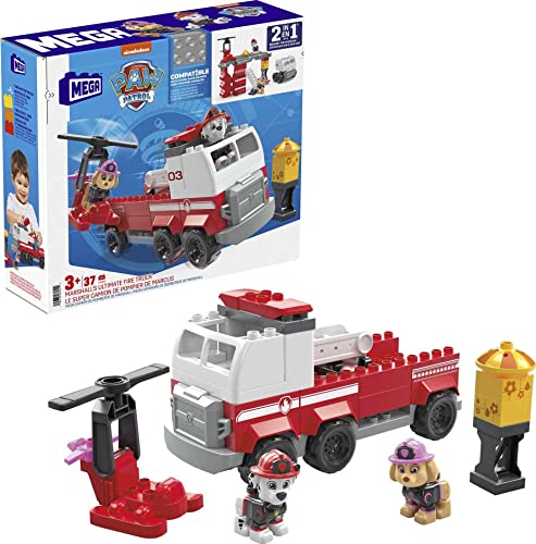 MEGA BLOKS Paw Patrol Toddler Building Blocks Toy, Marshall's Ultimate Fire Truck with 37 Pieces, 2 Figures, Gift Ideas for Kids Age 3+ Years