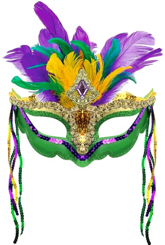 Wittocs Mardi Gras Mask with Feathers Women Masquerade Mask Feather Masquerade Mask Halloween Mardi Gras Cosplay Costumes Venetian Party Mask Venetian Halloween Costumes Party Favors
