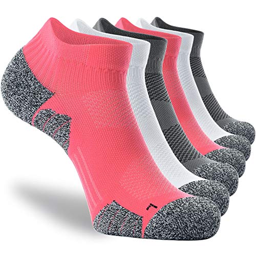 CWVLC Unisex Cushioned Compression Athletic Ankle Socks Multipack, 6-pairs Charcoal Watermelon White, M (7.5-10 W US/ 6-8.5 M US)
