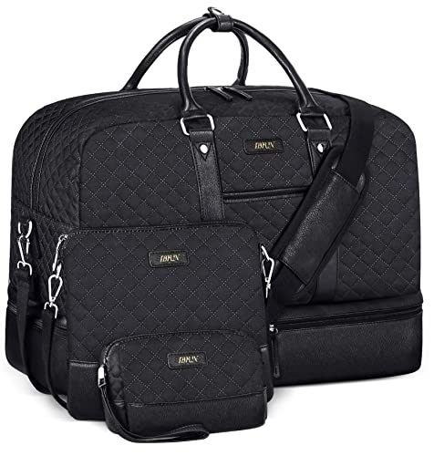 Weekender Bags for Women, Large Overnight Bag Canvas Travel Duffel Bag Carry On Tote with Shoe Compartment 21' for Women & Men 3Pcs Set