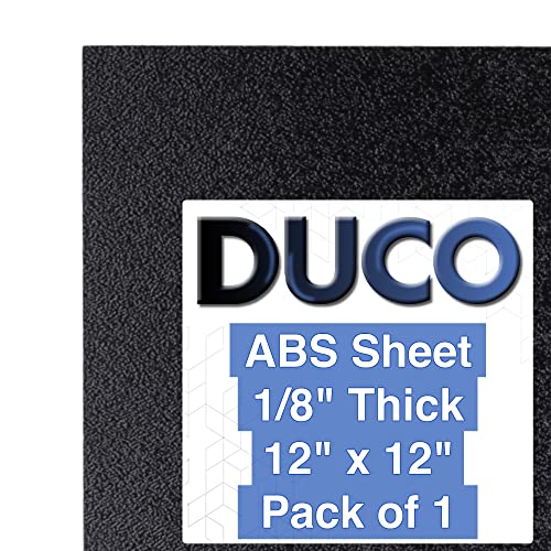 Duco ABS Plastic Sheet 1/8 Inch Thick 12' x 12' - Two-Sided Rigid ABS Sheet (Textured Plastic Front & Smooth Back) - DIY Home Decor and Robotics Competitions Use - Black Plastic Sheet (Pack of 1)