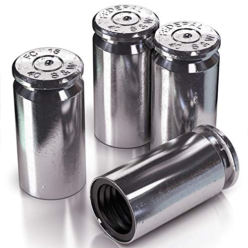 Real .40 Caliber Casing Valve Stem Tire Cap - Once-Fired Bullet Tactical Style Tire Caps - Unique Accessories for Cars, SUVs, Truck, Motorcycle - Set of 4 - Lifetime Guarentee