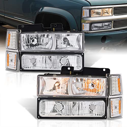 AJP Distributors Headlights + Corner Bumper Signal Lamps Compatible/Replacement For C10 C/K C1500 C2500 C3500 K1500 K2500 K3500 Silverado Suburban Tahoe 1994 1995 1996 1997 1998 1999 94 95 96 97 98 99