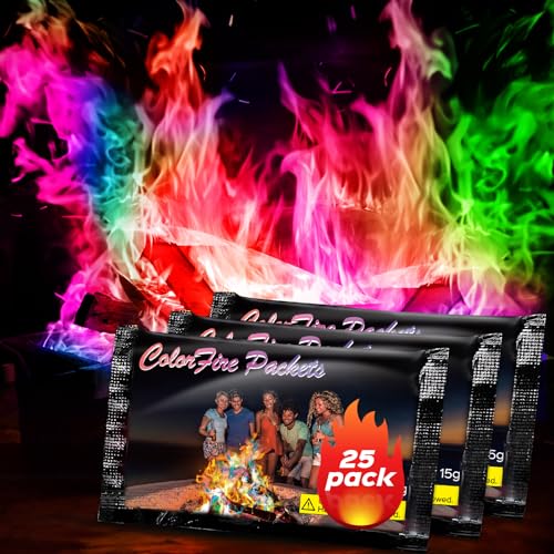25 Pack Fire Color Changing Packets Fire Pit, Magic Coloful Flame for Campfires, Bonfire,Fireplace,Outdoor Fire Pits, Magical Fire Packets Flame Camping Essentials Indoor Outdoor Fire