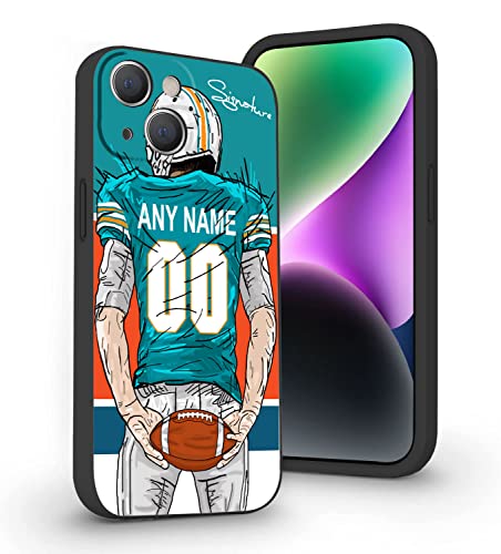 VNGDA Custom Name & Number Football Case for iPhone 15 Pro Max 14 13 12 11 Xs Max Xr SE3 8 7 6 Plus 11 Pro Mini，Liquid Silicone with Camera Protection Custom Signature iPhone Case(Miami)