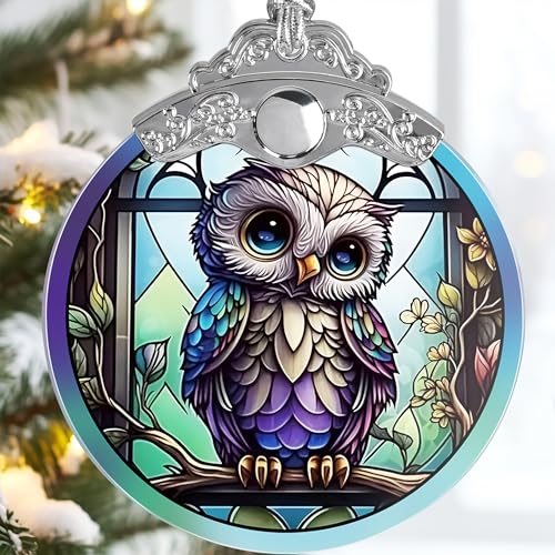 Jocidea Owl Christmas Ornaments - Owl Hanging Ornament - Owl Christmas Decor - Owl Suncatchers for Windows - Christmas Owl Gifts - Owl Lovers Gifts - Owl Ornaments for Christmas Tree