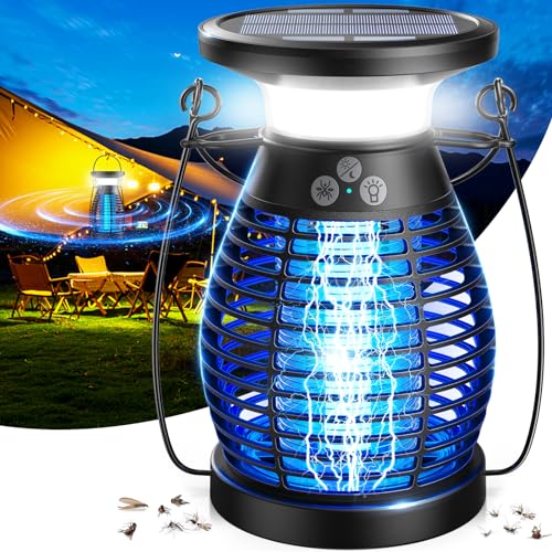 GTERT Solar Bug Zapper, 4200V Mosquito Zapper, 4 in 1 Cordless & Rechargeable Bug Zapper Outdoor Solar Powered with 4000mAh Battery, Portable Waterproof Fly Zapper for Patio Camping Backyard Garden