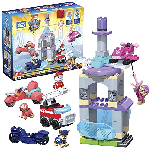 MEGA BLOKS Paw Patrol Toddler Building Blocks Toy Cars, Ride & Rescue Vehicle Pack with 87 Pieces, 4 Figures, Gift Ideas for Kids Age 3+ Years