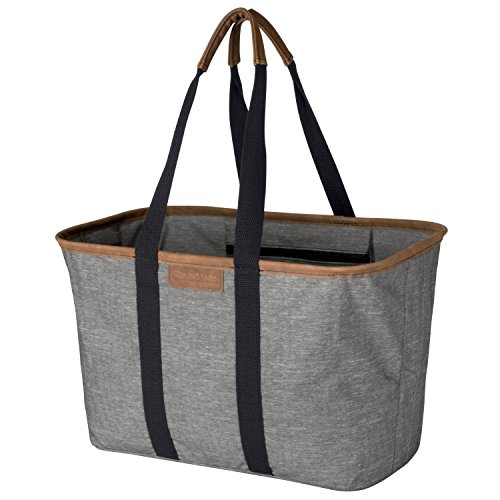 CleverMade 30L SnapBasket LUXE - Reusable Collapsible Durable Grocery Shopping Bag - Heavy Duty Large Structured Tote, Heather Grey