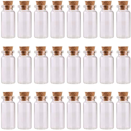 MaxMau 24PCS 10ml Glass Bottles Cork Stoppers DIY Decoration Mini Glass Vials Cork Message Glass Bottle Vial Cork,Small Glass Bottles Jars Corks for Wedding Party Favors