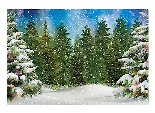 Funnytree 7x5FT Winter Forest Landscape Photography Backdrop Snowy Christmas Pine Tree Background Natural Scene Xmas Party Wall Decoration Supplies Photo Booth