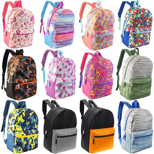 24-Pack 17' School Backpacks for Kids - Backpacks in Bulk for Elementary, Middle, and High School Students, 24 Assorted Colors