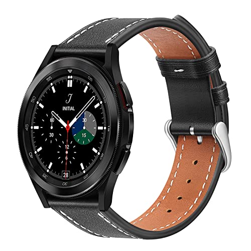 Fintie Bands Compatible with Samsung Galaxy Watch 6/5/4 40mm 44mm, Watch 6/4 Classic 42mm 46mm, Watch 5 Pro 45mm, 20mm Quick Release Genuine Leather Replacement Strap, Black