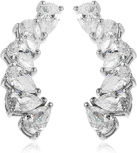 Sterling Silver Cubic Zirconia Pear Cut Ear Crawlers