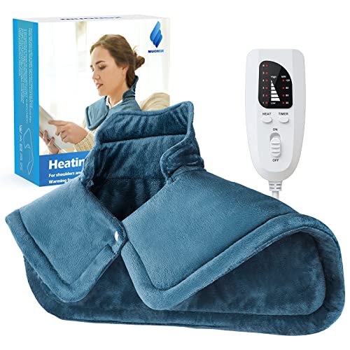 NIUONSIX Heating Pad for Neck and Shoulders 2lb Weighted Neck Heating Pad for Pain Relief 6 Heat Settings 4 Timers Auto Off Gifts for Women Men Mom Dad, Blue