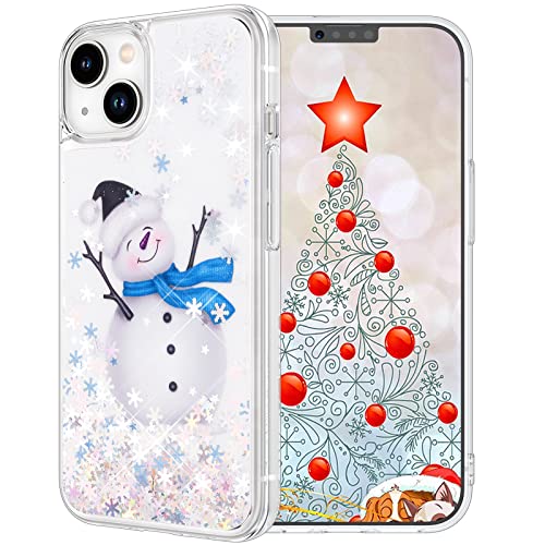 Maxdara Christmas Case for iPhone 14 6.1 inch, Merry Christmas Snowman Pattern Liquid Floating Flowing Quicksand Moving Bling Glitter Sparkle for Girls Chirldren Gifts Christmas Case (Snowman)