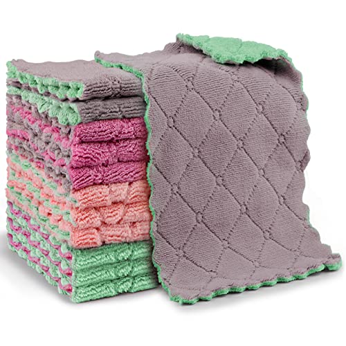 AIDEA Kitchen Dish Cloth - 12 Pack, Super Absorbent Coral Fleece Dish Cloths, No Odor Reusable Dish Rags, Premium Microfiber Cleaning Cloths, Nonstick Oil Washable Fast Drying 6.3' x10.4'