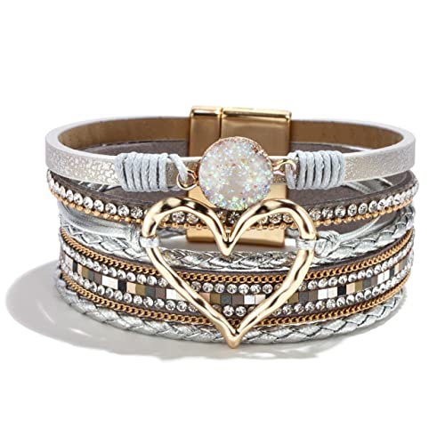 Long tiantian Bracelets for Women Dainty Heart Bracelets for Women Bracelets for Teen Girls Modern Stackable Boho Cuff Bangles Trendy Bracelets for Women Trendy Wrap Leather Bracelets Womens Gifts for Christmas Teen Girl Gifts Trendy Stuff