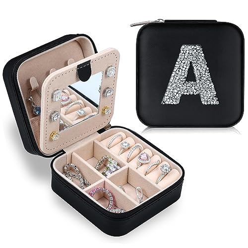 Parima Travel Jewelry Case for Women Girls, A Initial Travel Jewelry Case | Small Jewelry Travel Case | Personalized Travel Mini Jewelry Case |Travel Jewelry Case Small Jewelry Case-Black