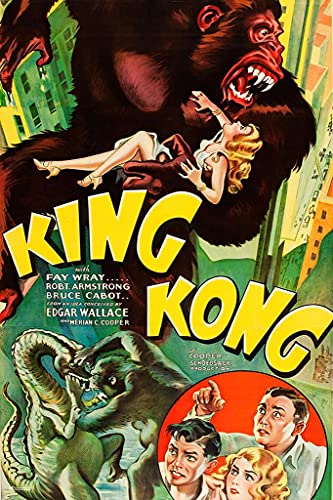 King Kong 1933 RKO Studio Retro Vintage Classic Hollywood Film Giant Ape Monkey Kaiju Horror Movie Poster Monster Merchandise Original King Kong Poster Fay Wray Cool Wall Art Print Poster 24x36