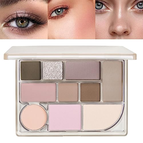 SUAKE All-in-one Disk Conceal Contour Eyeshadow Palette with Mirror-10 Colors Highly Pigmented Matte Shimmer Primer Powder Makeup-Warm Nude Bronze Neutral Shadows