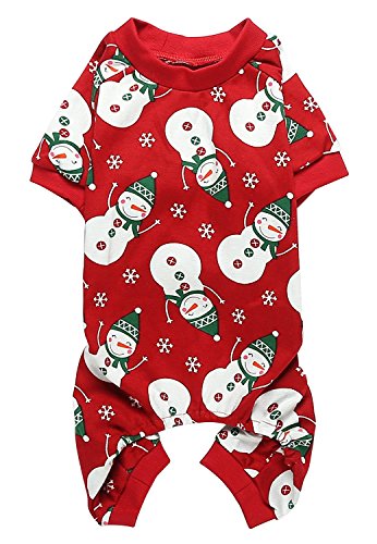 Lanyarco Cute Snowman Reindeer Pet Clothes Christmas Dog Pajamas Shirts, Red Back Length 12' Small