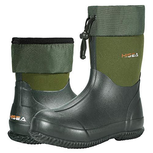 HISEA Men's Ankle Rain Boots Waterproof Garden Boots Rubber Boots Outdoor Work Boots Green