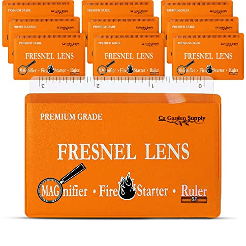Fresnel Lens 4X Magnifier Pocket Wallet Credit Card Size • Ruler - Unbreakable Plastic (10 Pack Ruler/Magnifier - Orange)