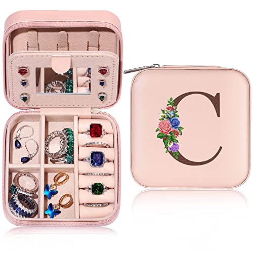 Yesteel Christmas Gifts for Women Ideas - Travel Jewelry Case Jewelry Box Jewelry Organizer, Vacation Essentials Travel Accessories for Women, Birthday Gifts for Women Mom Grandma Initial C