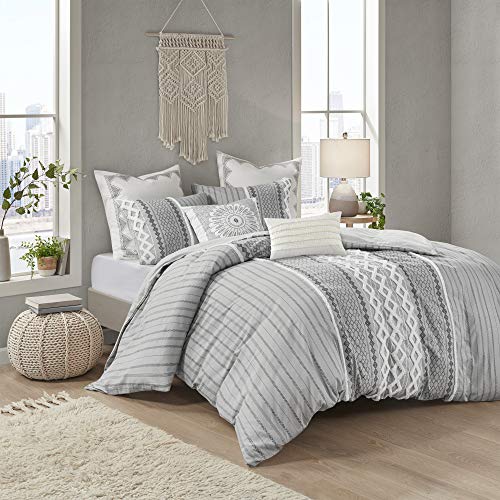 INK+IVY Comforter for King Size Bed, Chenille Tufted, Breathable Cotton Comforter Set King, All Season Modern Boho Comforter with Farmhouse Bedding Flare, 2 Matching Shams, King Gray 3 Piece