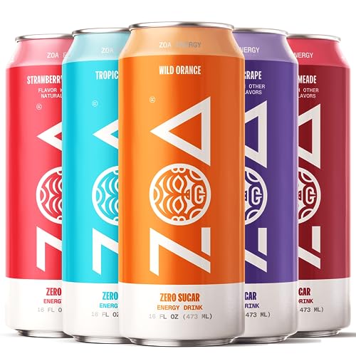 ZOA Zero Sugar Energy Drink Bundle 16oz (60-Pack) - Include All New Best Tasting Flavors - Healthy Energy Formula with B & C Vitamins, Amino Acids, Camu Camu, Electrolytes & Natural Clean Caffeine