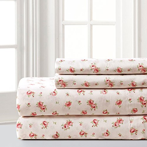 Modern Threads - Soft Microfiber Rose Printed Sheets - Luxurious Microfiber Bed Sheets - Includes Flat Sheet, Fitted Sheet with Deep Pockets, & Pillowcases
