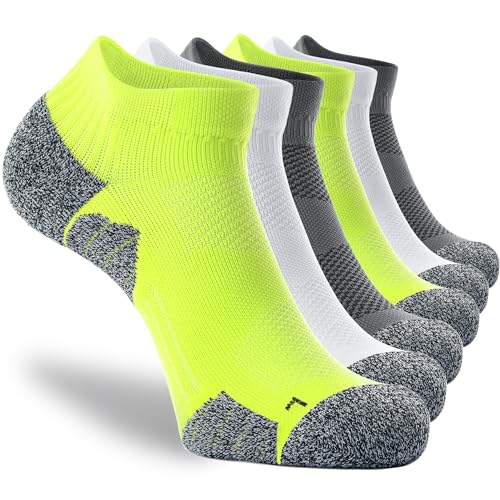 CWVLC Unisex Cushioned Compression Athletic Ankle Socks Multipack, 6-pairs Charcoal Lime-Green White, L (10.5-13 W US/ 9-11.5 M US)