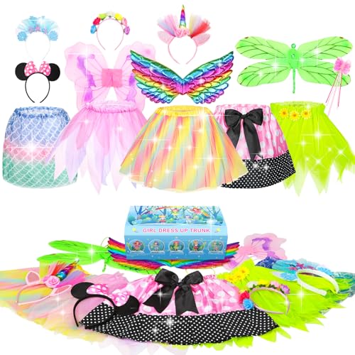 Jeowoqao Little Girl Dress Up Costumes Pretend Play Costumes Princess Role Play 13pc Unicorn Mouse Costume for Toddler Age 3-6 Years