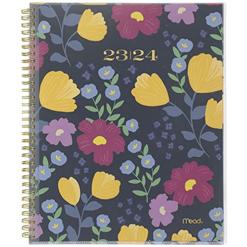 Mead 2023-2024 Academic Planner, Weekly & Monthly, 8-1/2' x 11', Large, Monthly Tabs, Pocket, Flexible Cover, Customizable, Caprice, Purple Floral (1319B-901A)