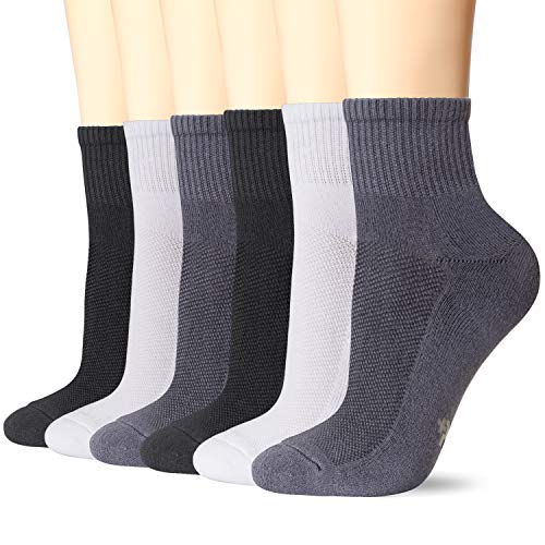 +MD 6 Pack Womens and Mens Smell Control Rayon Made from Bamboo Ankle Socks Cushioned Sole Quarter Casual Socks 2Black/2White/2Grey13-15
