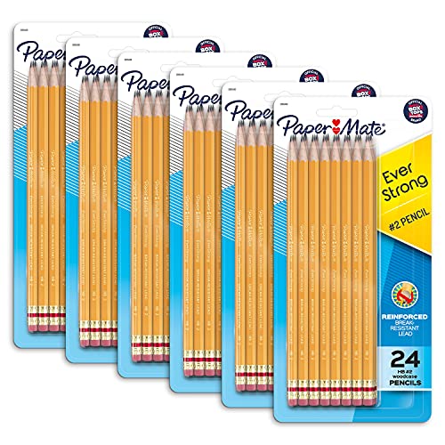 Paper Mate EverStrong 2 Pencils, Reinforced, Break-Resistant Lead When Writing, 6 Packs of 24 (144 Count)