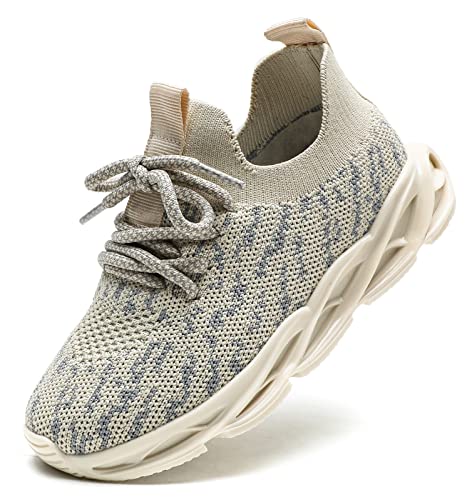 DADAWEN Boys Girls Lightweight Breathable Sneakers Kids Tennis Shoes Athletic Running Shoes for Toddler/Little Kid Beige US Size 7 M Toddler