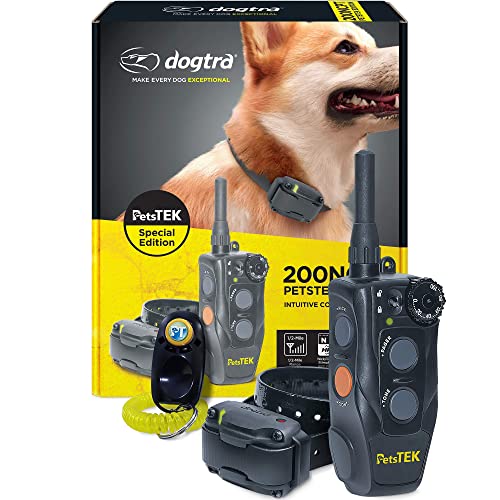 Dogtra 200NCPT Electronic Dog Training Collar with Remote for Small Dogs to Large Dogs - 2640 ft Range, Vibration, Tone, 100 Stimulation Levels, Safety Lock, Waterproof, Rechargeable, PetsTEK Edition